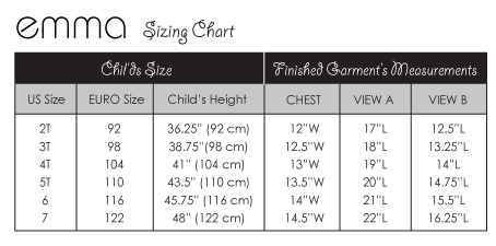 Emma Sizing Chart