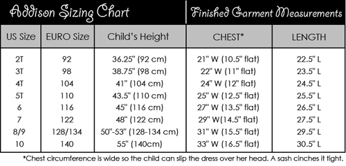 Addison Sizing Chart