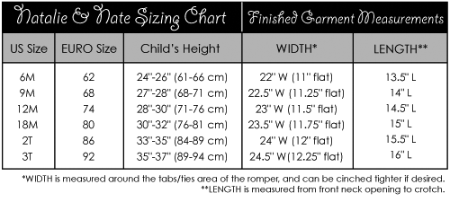 Natalie & Nate Sizing Chart