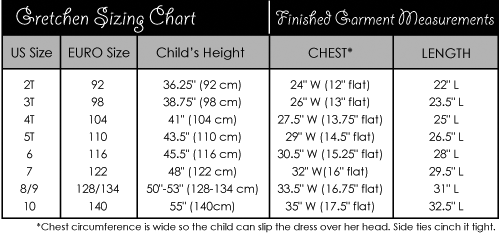 Gretchen Sizing Chart
