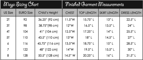 Maya Sizing Chart